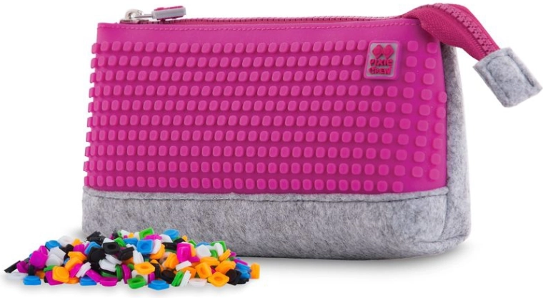 Astuccio grande Pixie Crew grigio con pannello fucsia