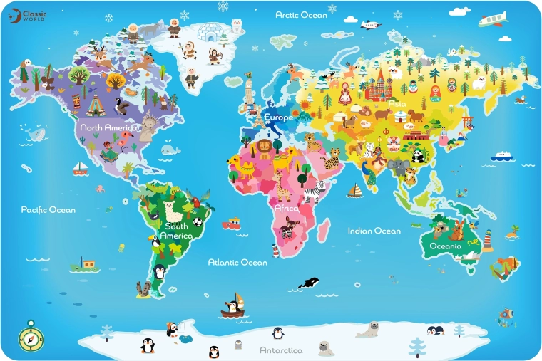 Puzzle in legno Mappa del mondo per bambini Classic World