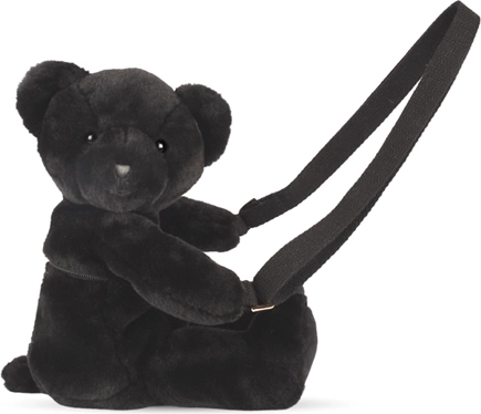 Borsa a tracolla in peluche Doudou a forma di orsetto, nera 30 cm