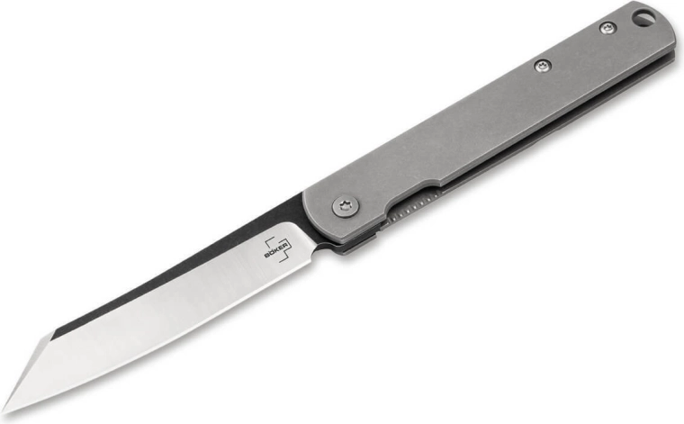 Böker Plus Zenshin coltello tascabile 7,5 cm Stonewash in acciaio inox con clip