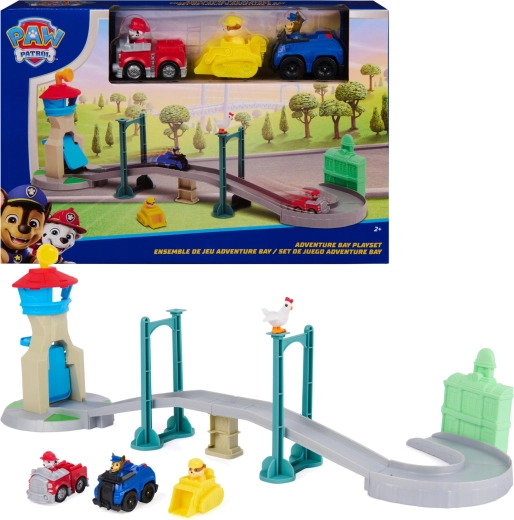 Spin Master PAW Patrol set di gioco Adventure Bay con ponte, 3 veicoli e la statuina di Chickaletta