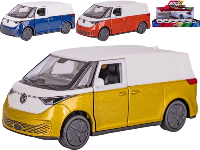 Modello in metallo del furgone Welly Volkswagen ID. Buzz Cargo con meccanismo a retrocarica 11,5 cm