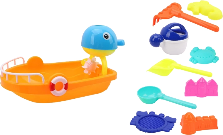 Set da sabbia con barca da 35 cm - 10 pezzi