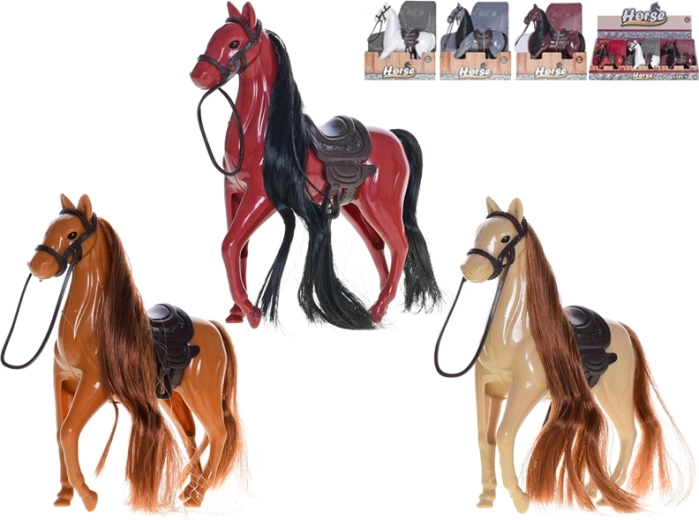 Figura di cavallo in plastica 12 cm con sella e criniera da pettinare
