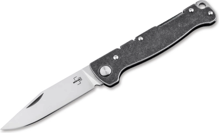 Böker Plus Atlas Clip Point coltello tascabile, D2, stonewash, clip
