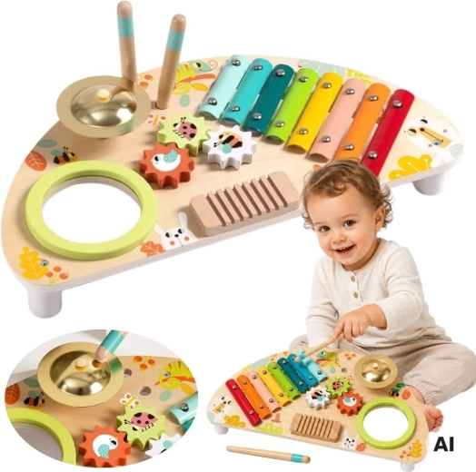 Centro musicale multifunzione in legno Tooky Toy per bambini