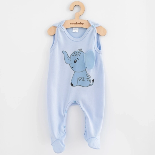 Pagliaccetto in cotone per neonati New Baby Happy Elephant blu 74 (6–9 mesi)