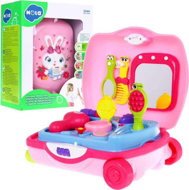 Toeletta interattiva rosa 2 in 1 in valigetta per bambini 2+ con luci, melodie e accessori