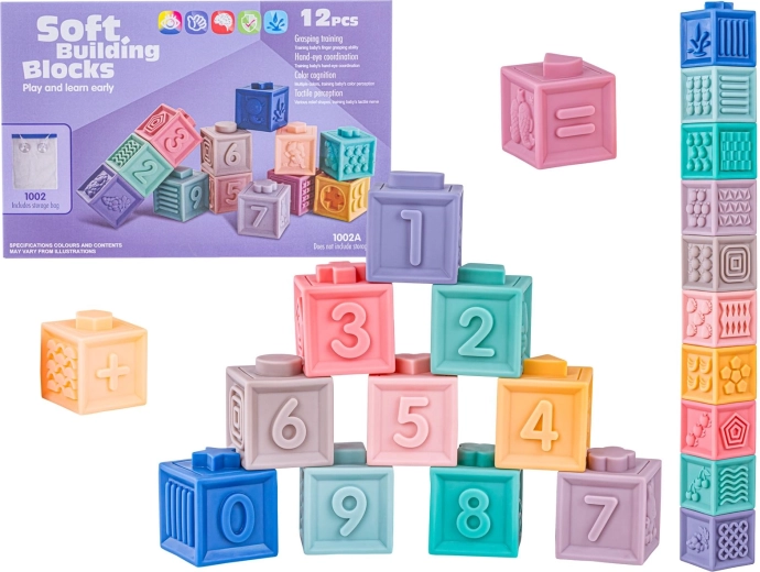 Morbidi cubi sensoriali in silicone con numeri e forme (12 pz)