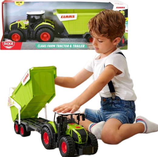 Trattore interattivo Claas Dickie con rimorchio, luci e suoni