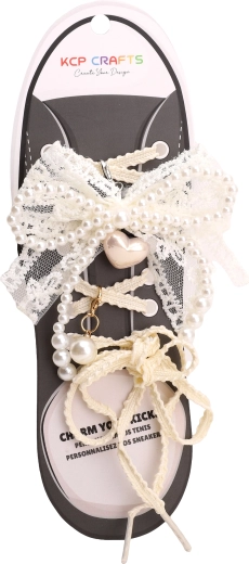 Set di accessori decorativi per lacci – elegante pizzo bianco e perle