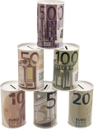 Salvadanaio in latta Euro 8 × 8 × 13 cm (assortimento 6 varianti)