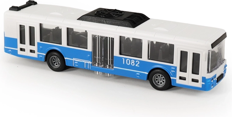 Autobus urbano blu con porte apribili, 16 cm