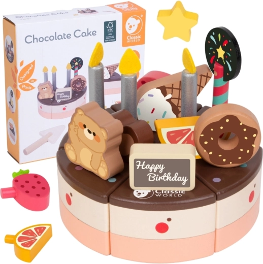 Torta di compleanno in legno da tagliare Classic World, 19 pezzi