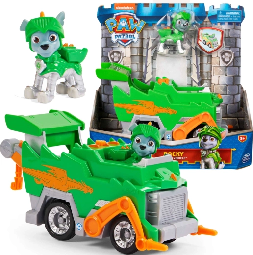 Paw Patrol veicolo di salvataggio cavalleresco di Rocky con personaggio