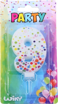 Candela per feste numero 9 a pois
