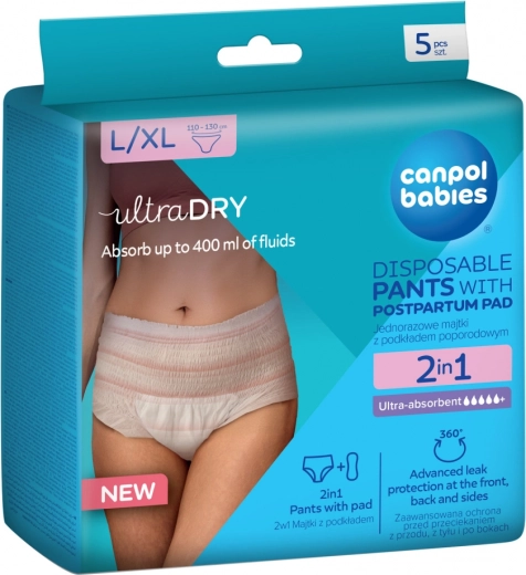 Canpol babies mutandine post parto monouso con assorbente 2in1 L/XL, 5 pz