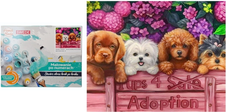 Colorare con i numeri 4 cagnolini - 1 pezzo