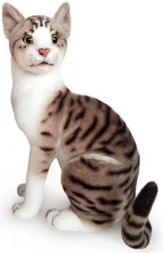 Gatto di peluche seduto bianco‑grigio 30 cm