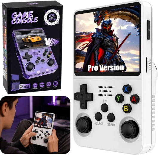 Console da gioco retro portatile R36S con display IPS da 3,5" bianca