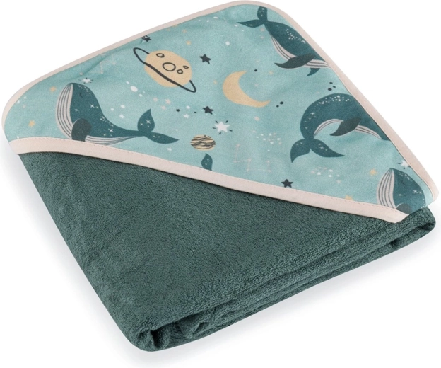 PETITE&MARS asciugamano in bambù con cappuccio Loulou Whale Song 100 × 100 cm