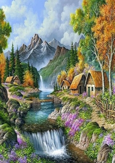 Norimpex pittura con diamanti casette in montagna 30 × 40 cm