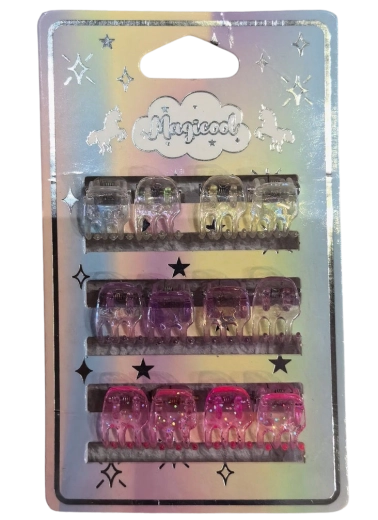 Magicool set di mini mollette per capelli con glitter, 12 pz