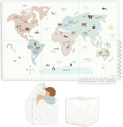 Play&Go EEVAA tappetino da gioco in schiuma 2 in 1 con box contenitore World map