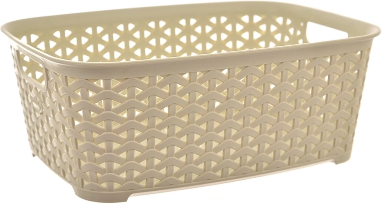Cestino portaoggetti in plastica effetto rattan Hobby crema 29 × 21,5 × 11 cm