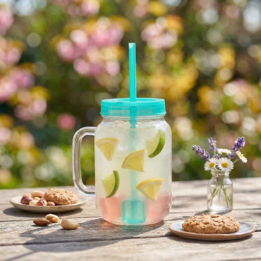 Bicchiere verde con cannuccia e cubetti refrigeranti da 550 ml