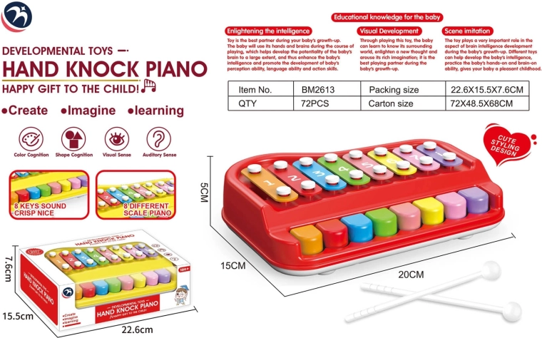 Xilofono rosso 2 in 1 con pianoforte