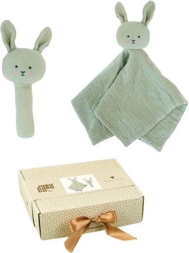 Jabadabado set regalo per neonato con doudou e sonaglio bunny verde