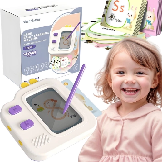 Woopie lavagnetta LCD per bambini e lettore di carte educative 2 in 1, 120 carte