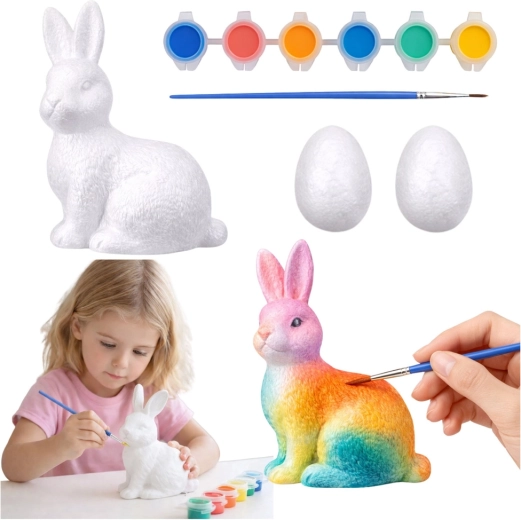 Kit per dipingere decorazioni pasquali in polistirolo – coniglietto e 2 uova