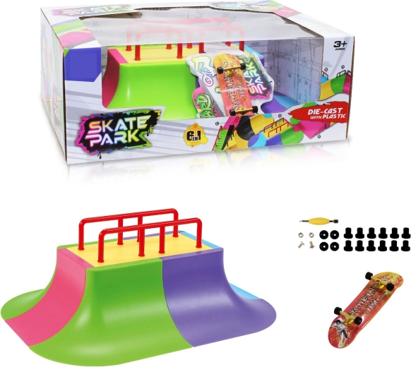 Set modulare skatepark 6 in 1 con multi-rail e fingerboard
