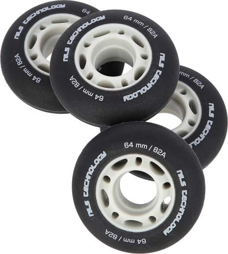 Ruote opache NILS Extreme PU 64 × 24 mm, 82A, nere (4 pz)