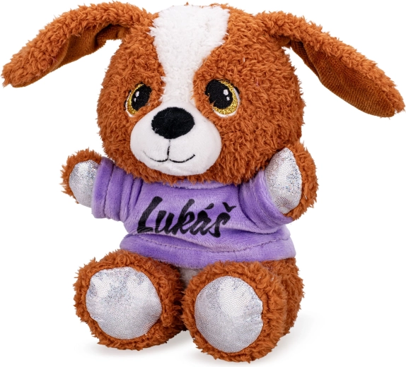 Cagnolino di peluche con maglietta stampata 17 cm