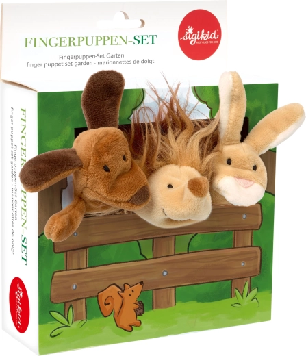 Sigikid set di burattini da dito in peluche: cagnolino, coniglietto e riccio