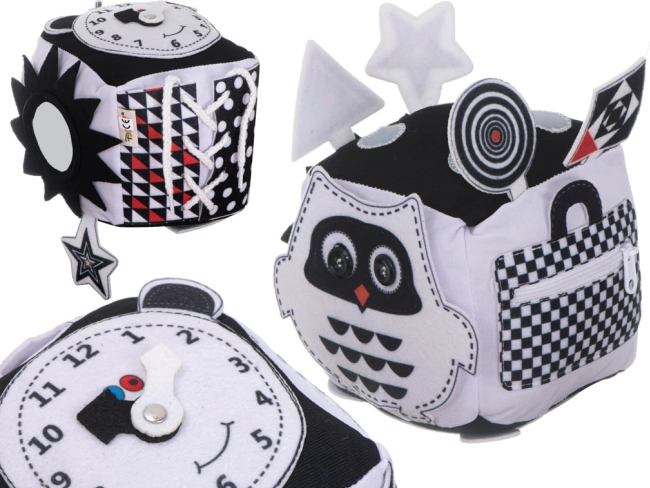 Cubo sensoriale educativo con contrasto in bianco e nero