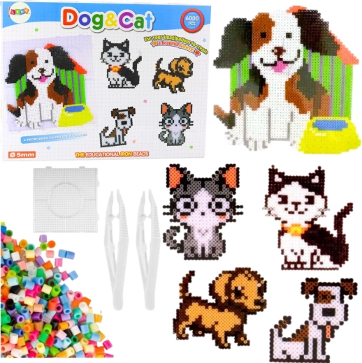 Set creativo di perline da stirare con cane e gatto, 6000 pezzi