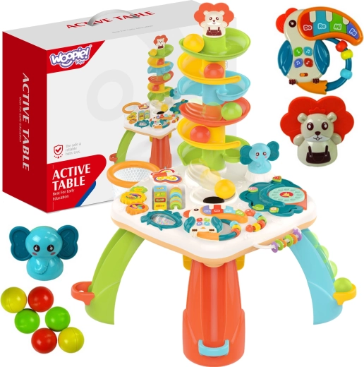 Tavolino per bambini con scivolo per palline, tastiera e ingranaggi