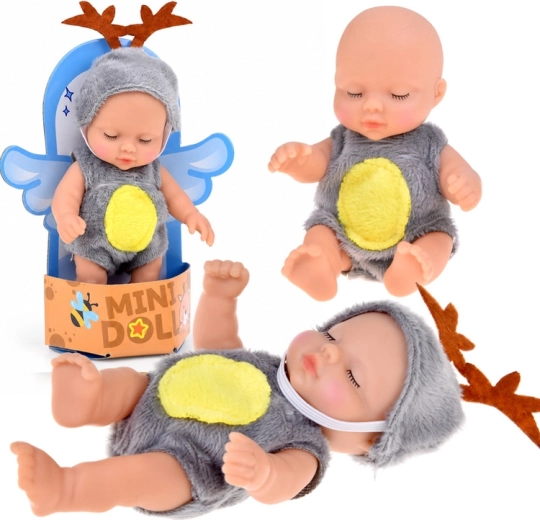 Mini bambola bebè in costume da renna 11 cm