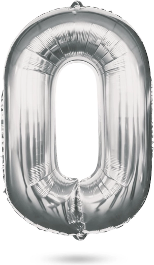 Palloncino di compleanno in foil a forma di numero 0, argento, 40 pollici
