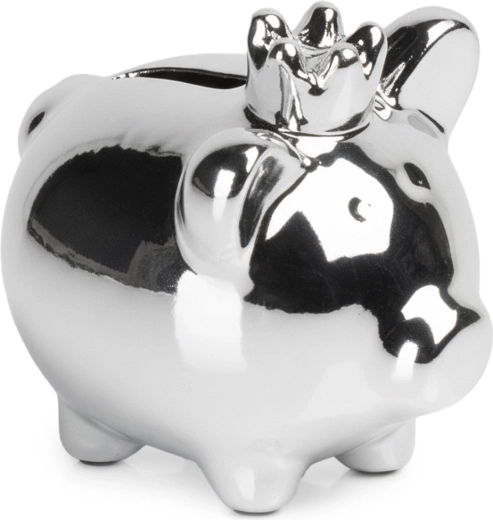 Salvadanaio in ceramica argento con lucentezza a specchio 9,5 × 7 × 8,5 cm