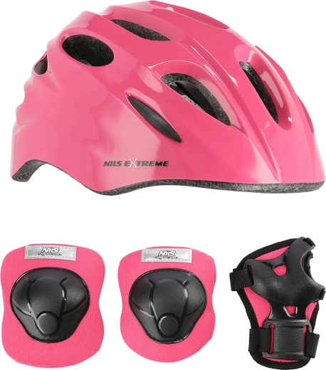 Set per bambini di casco e protezioni NILS Extreme rosa – TAGLIA XS