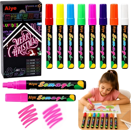 Set di pennarelli liquidi neon con punta a scalpello, 8 pz
