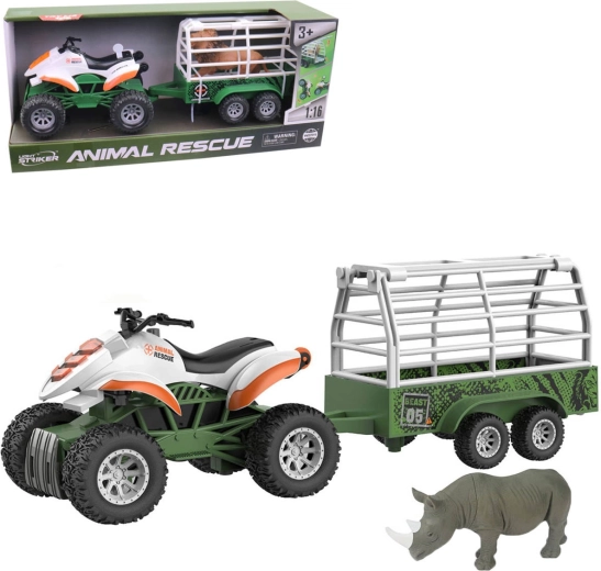 Set di gioco salvataggio animali – quad con motore a frizione con rimorchio, luce e suono