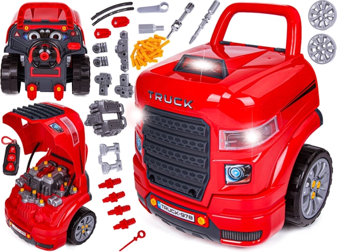 Officina meccanica per bambini – camion smontabile con luci e suoni (61 pezzi)