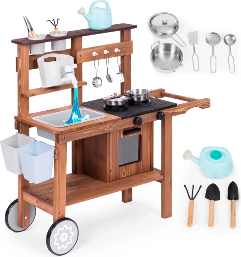 Cucina di fango da esterno per bambini in legno di abete ECOTOYS con accessori