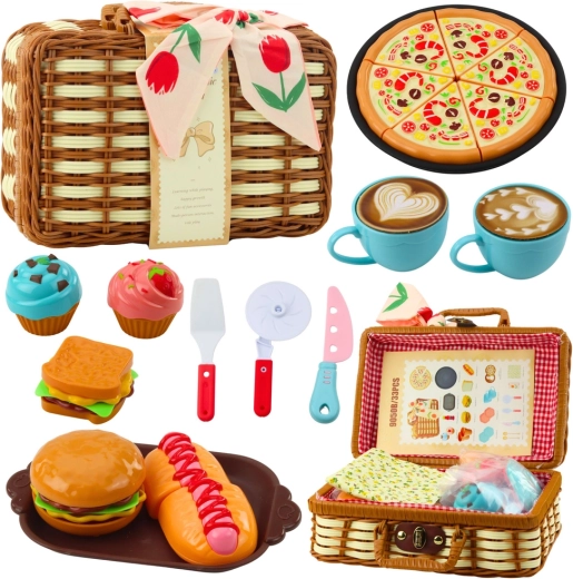 Cestino da picnic per bambini 33 pezzi – cestino intrecciato, cibo e accessori